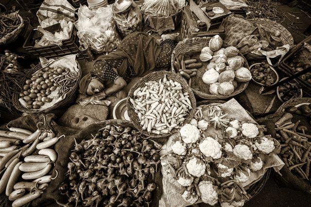 Shopkeeper sleeping in the vegies